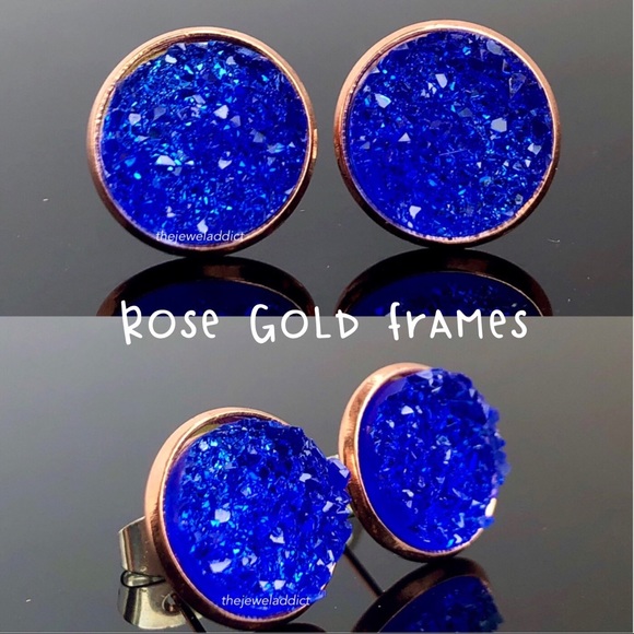 3/$15🎀classic blue geo crystal faux druzy studs - Picture 8 of 13